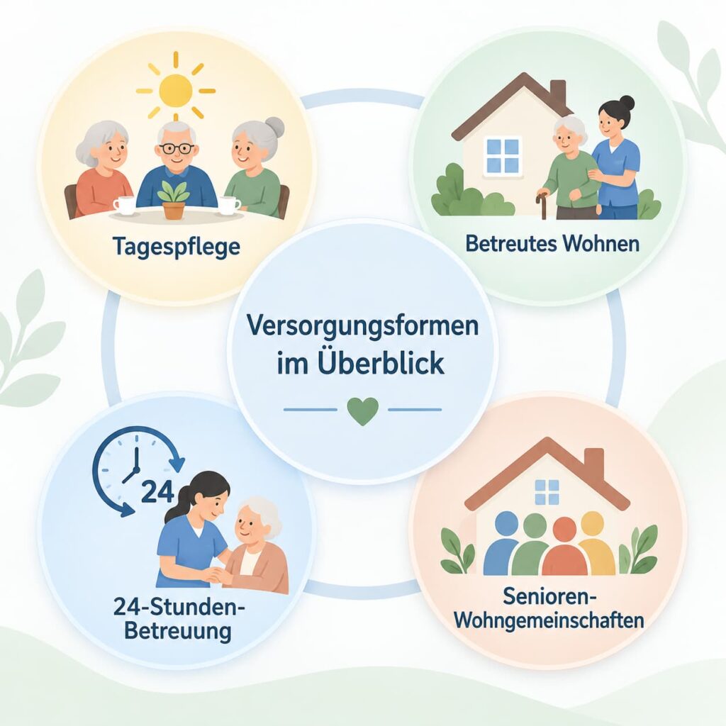 Grafik zu den vier Versorgungsformen der ambulanten Pflege